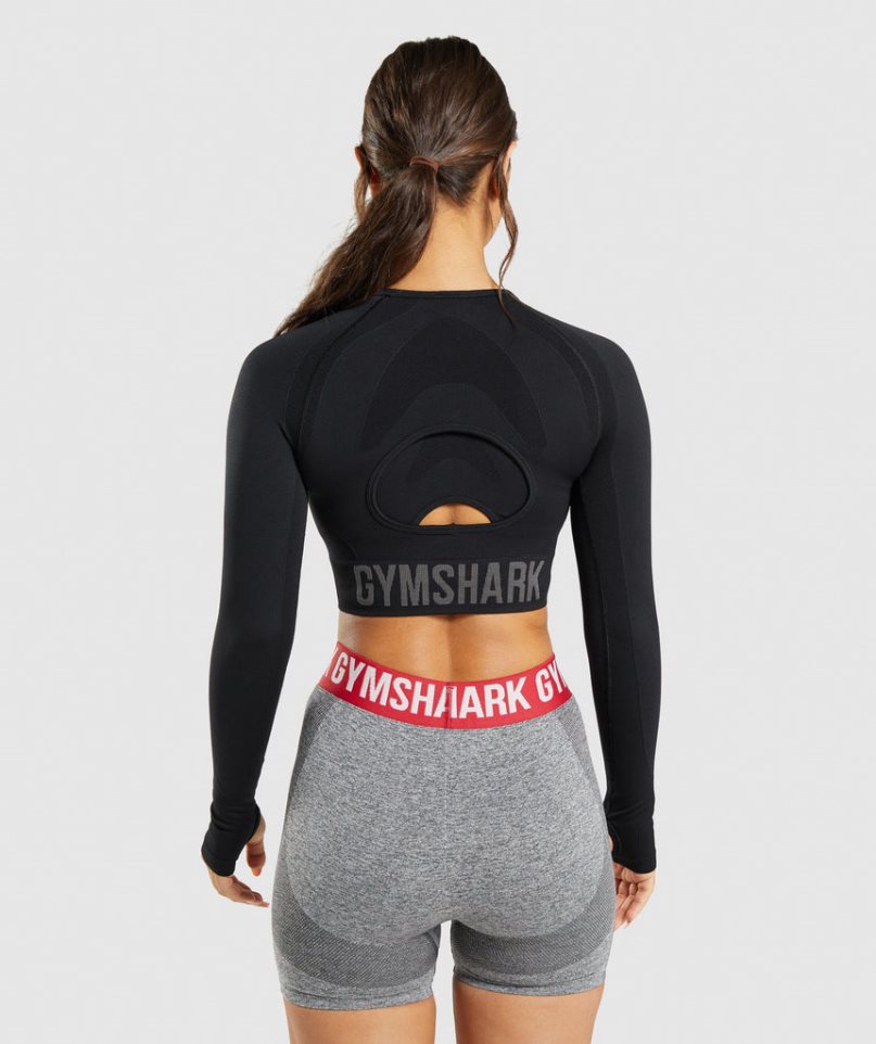 Przycięte Topy Gymshark Flex Sports Long Sleeve Damskie Czarne | PL 726YAU